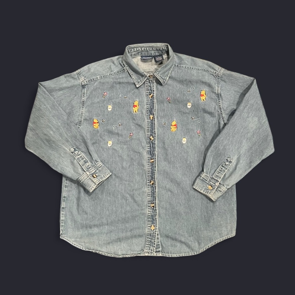 VINTAGE 90’s/Y2K Disney Embroidered Winnie the Pooh denim button down Women’s L - Picture 1 of 5